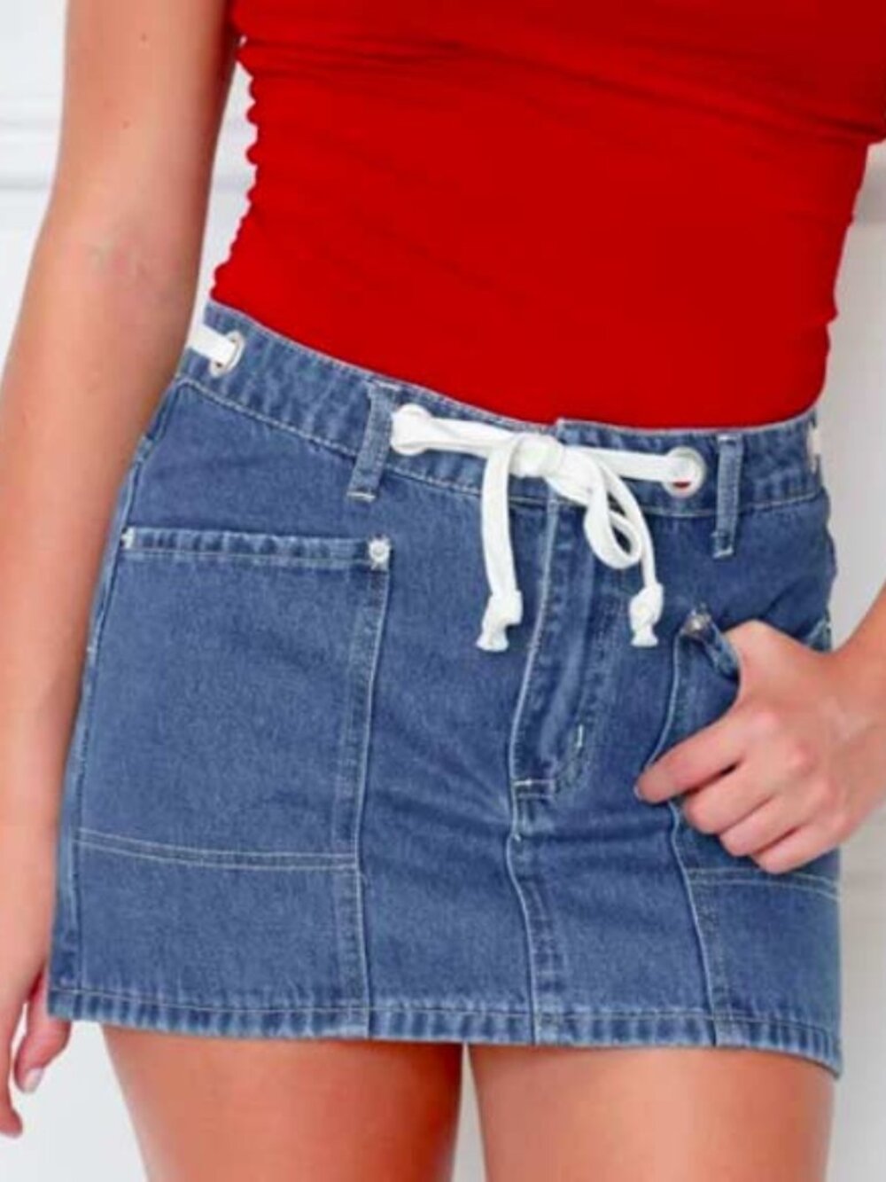 Le Lis Mid Waist Jean Skirt with Drawstring Belt - Women's XS NWT